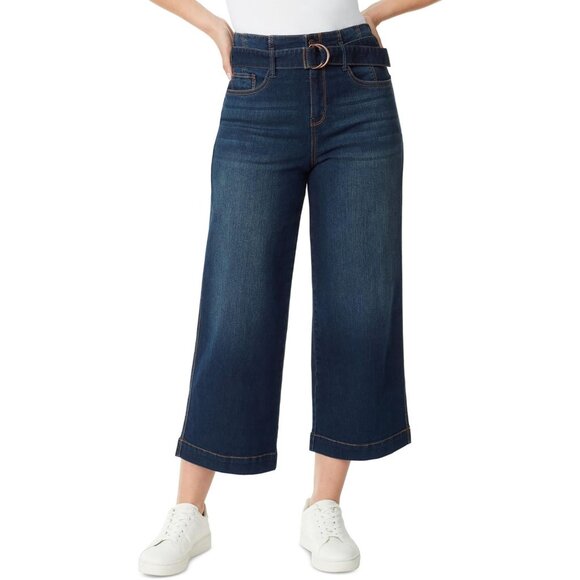 Gloria Vanderbilt Denim - Gloria Vanderbilt Women's Cropped Wide-Leg Belted Jeans Blue Size 18